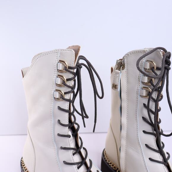 SAM EDELMAN Lenley Combat Boots Modern Ivory Chain Trim Lace Up Women's 6 - Picture 4 of 10